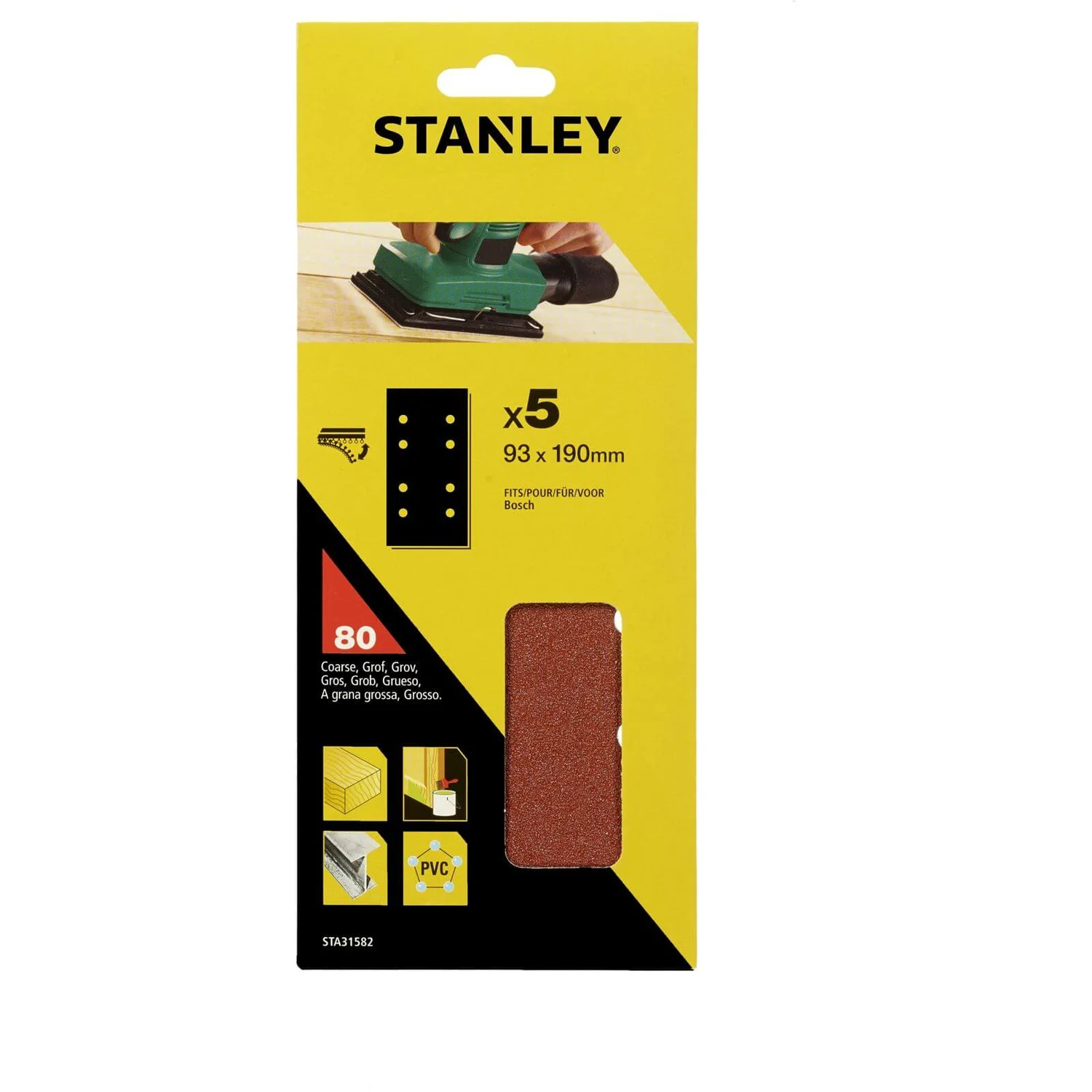Stanley 1/3 Sheet Sander 80G Hook & Loop Sanding Sheets - STA31582-XJ 3 Stanley 1/3 Sheet Sander 80G Hook & Loop Sanding Sheets - STA31582-XJ
