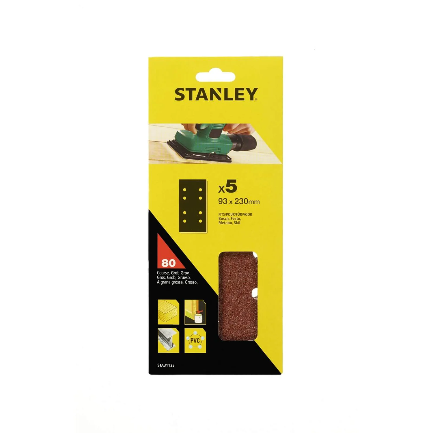 Stanley 1/3 Sheet Sander Punched Wire Clip 80G Sanding Sheets 3 Stanley 1/3 Sheet Sander Punched Wire Clip 80G Sanding Sheets
