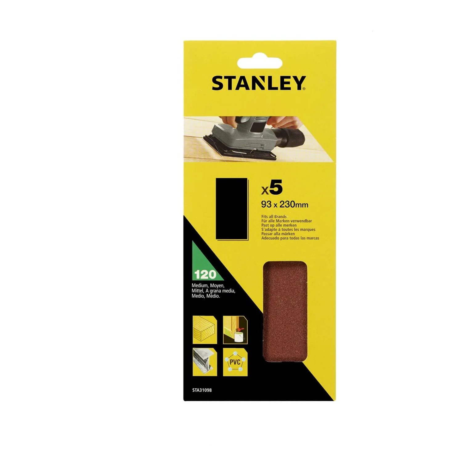 Stanley 1/3 Sheet Sander UNPunched Wire Clip 120G Sanding Sheets - STA31098-XJ 3 Stanley 1/3 Sheet Sander UNPunched Wire Clip 120G Sanding Sheets - STA31098-XJ