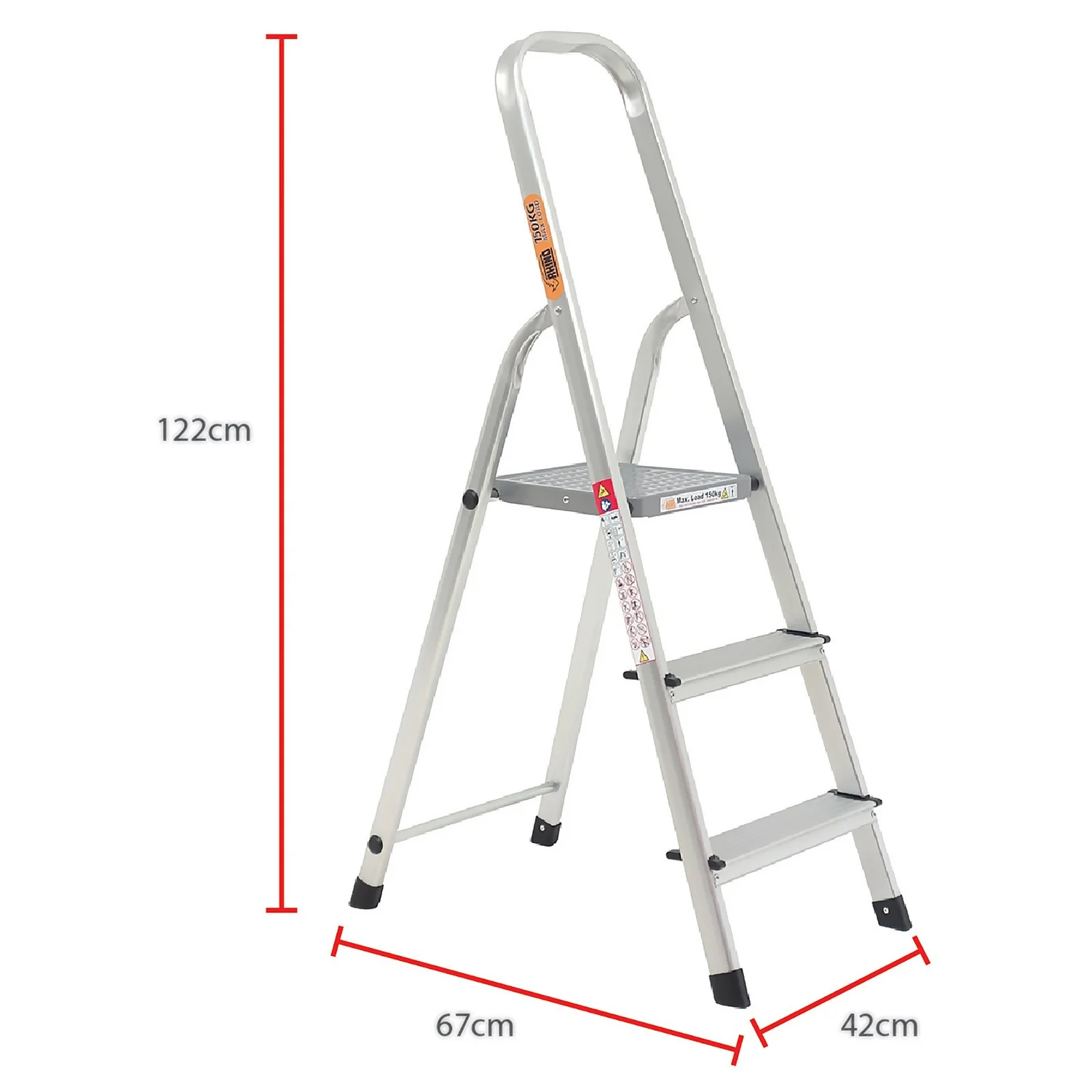 Rhino Lightweight Aluminium Step Ladder - 3 Tread 4 Rhino Lightweight Aluminium Step Ladder - 3 Tread - Image 2