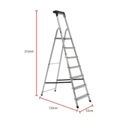 Rhino Lightweight Aluminium Step Ladder With Tool Tray - 7 Tread -Silverlife Store 12940813 1624917417699486