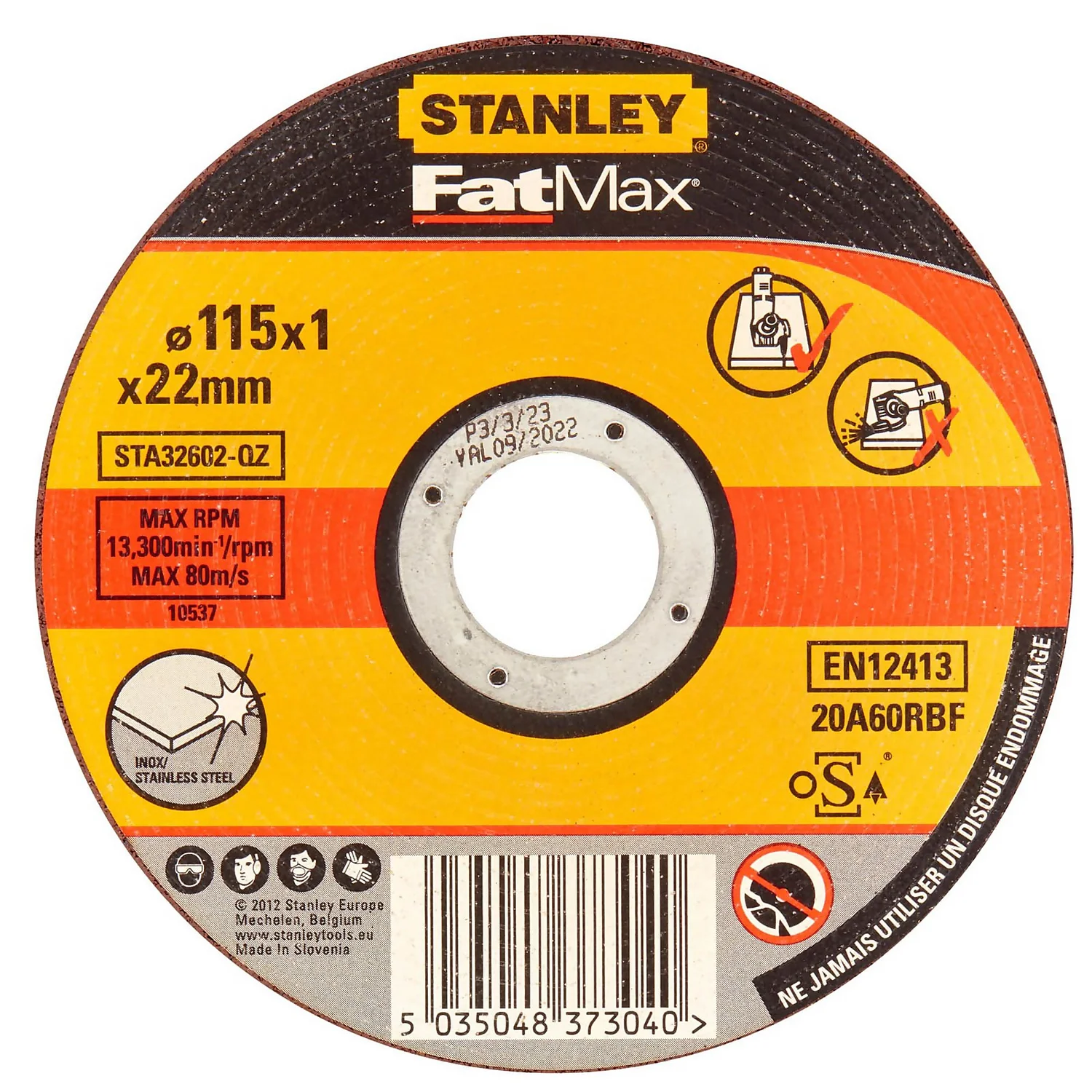 STANLEY FATMAX 115MM Stainless Steel Cutting Bonded Disc (STA32602-QZ) 3 STANLEY FATMAX 115MM Stainless Steel Cutting Bonded Disc (STA32602-QZ)