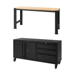 Pinnacle Matte Black Mobile Garage Storage Trolley And Heavy Duty Garage Workbench