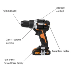 Worx WX352 20v Cordless Brushless Combi Drill With X2 2.0Ah Batteries -Silverlife Store 14229055 8145019849575481