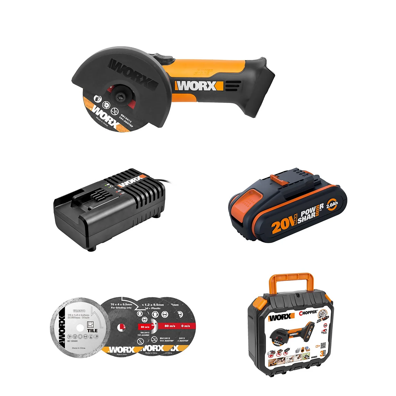 Worx WX801 20v 2.0Ah Chopper Cordless Mini Angle Grinder 3 Worx WX801 20v 2.0Ah Chopper Cordless Mini Angle Grinder