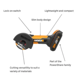 Worx WX801 20v 2.0Ah Chopper Cordless Mini Angle Grinder 12 Worx WX801 20v 2.0Ah Chopper Cordless Mini Angle Grinder -Silverlife Store 14229062 3705019849262380