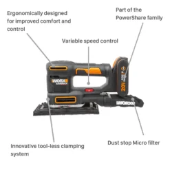 Worx WX820 20v 2.0Ah Cordless Multi Sander -Silverlife Store 14229064 8725019848748768